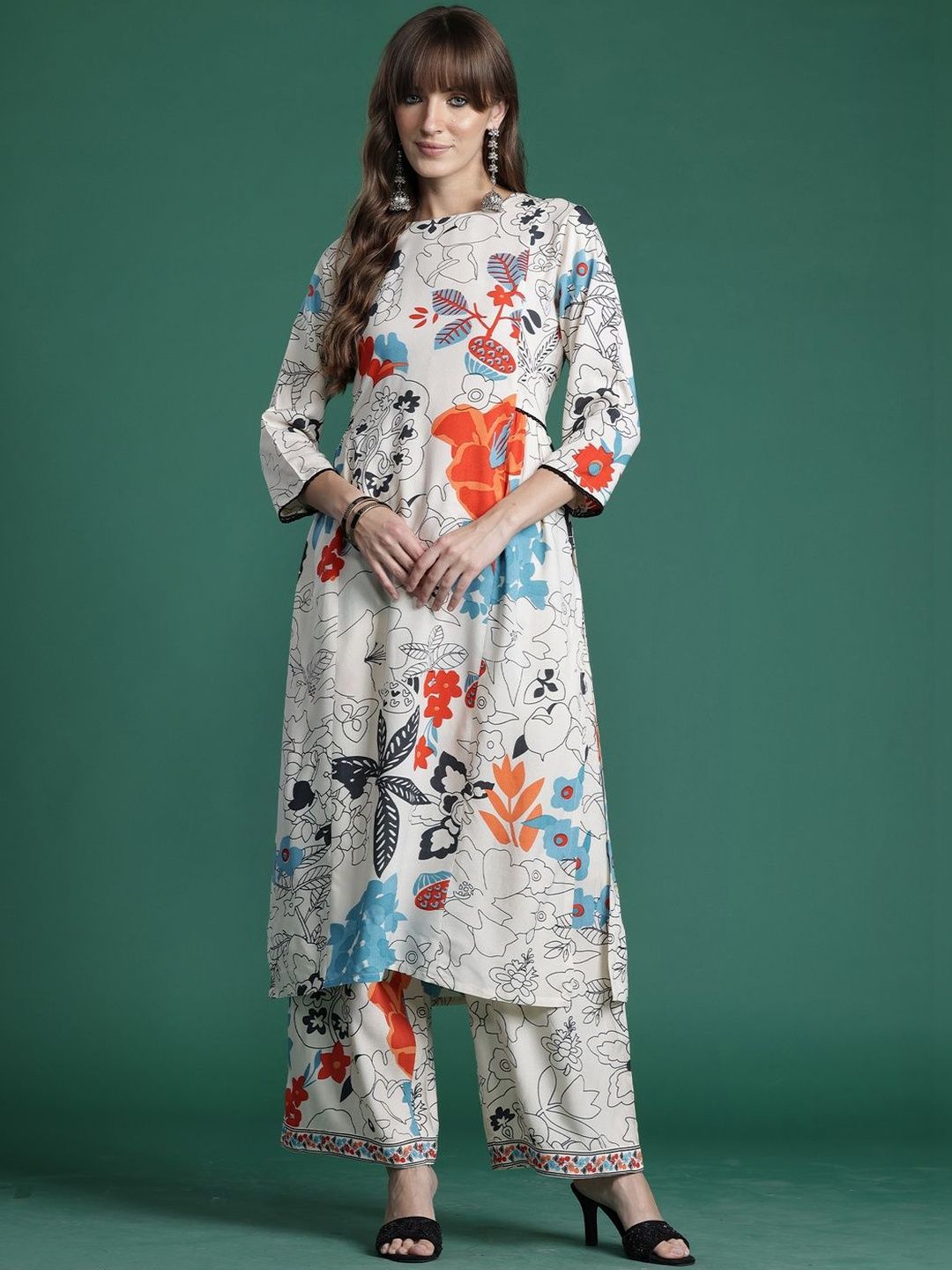 Women Floral Printed Regular Kurta with Palazzos