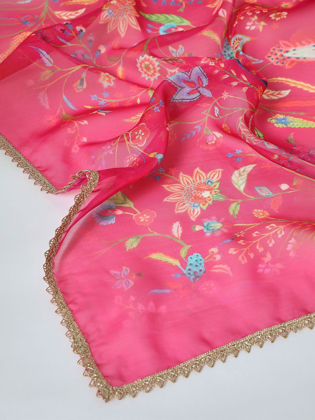 Dhiyona SO Women's Floral Embroidered Regular Zardozi Straight Kurti with Palazzos & Dupatta
