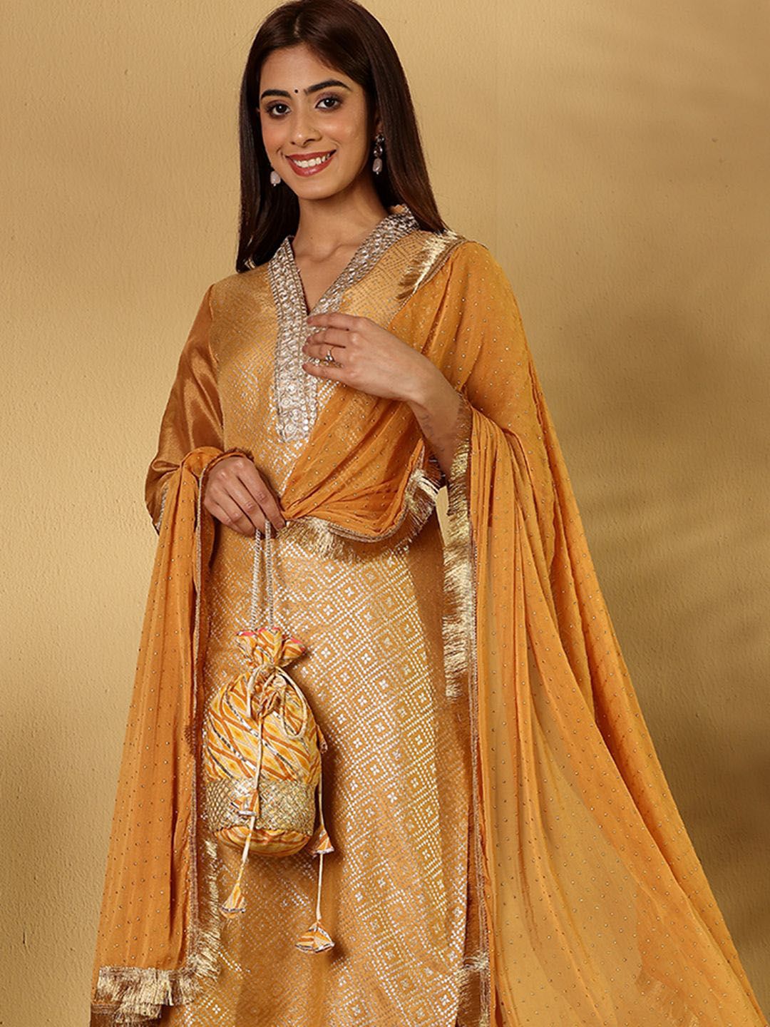 Dhiyona PD Women Woven Design Straight Kurta With Trouser And Dupatta