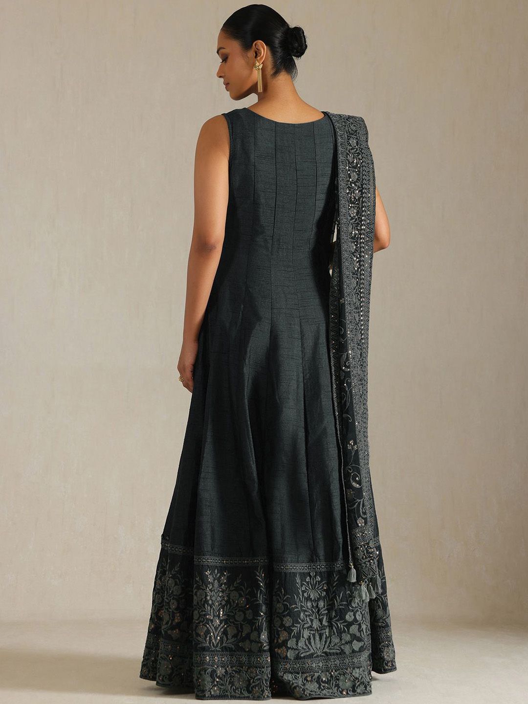 Dhiyona SO Women's Women Printed Beads and Stones Dupion Silk Kurta With Dupatta