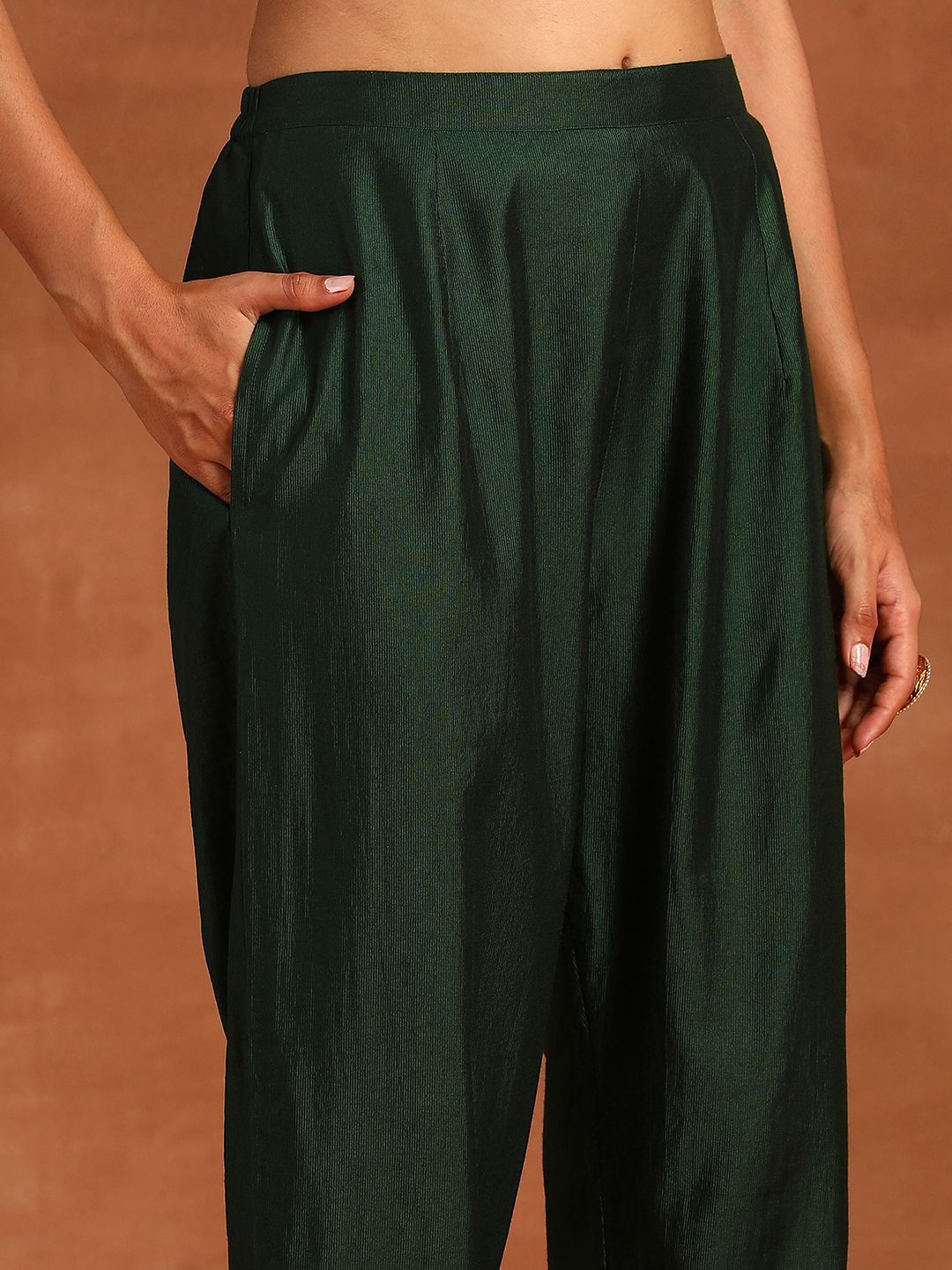 Dhiyona IE Ethnic Motifs Embroidered Straight Zari Liva Kurta with Trousers & Dupatta
