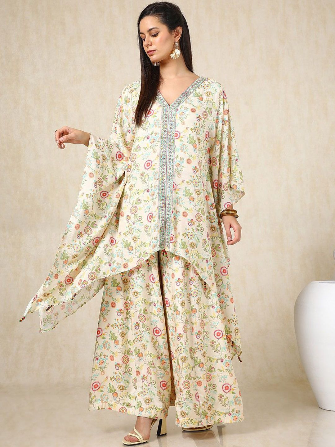 Dhiyona SO Women's Floral Printed Kaftan Kurta with Palazzos
