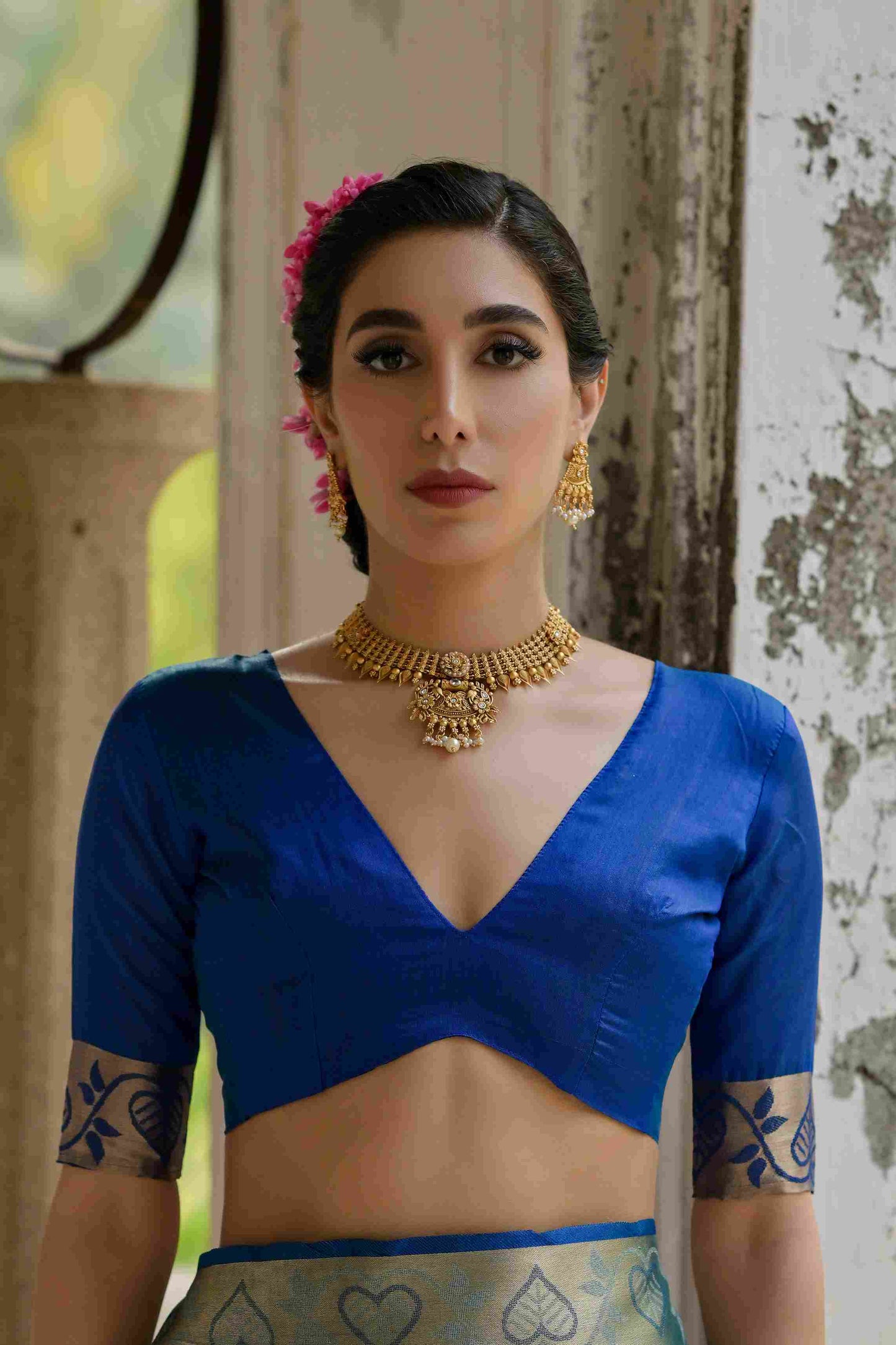 Firozi Royal Blue Raw Silk Saree