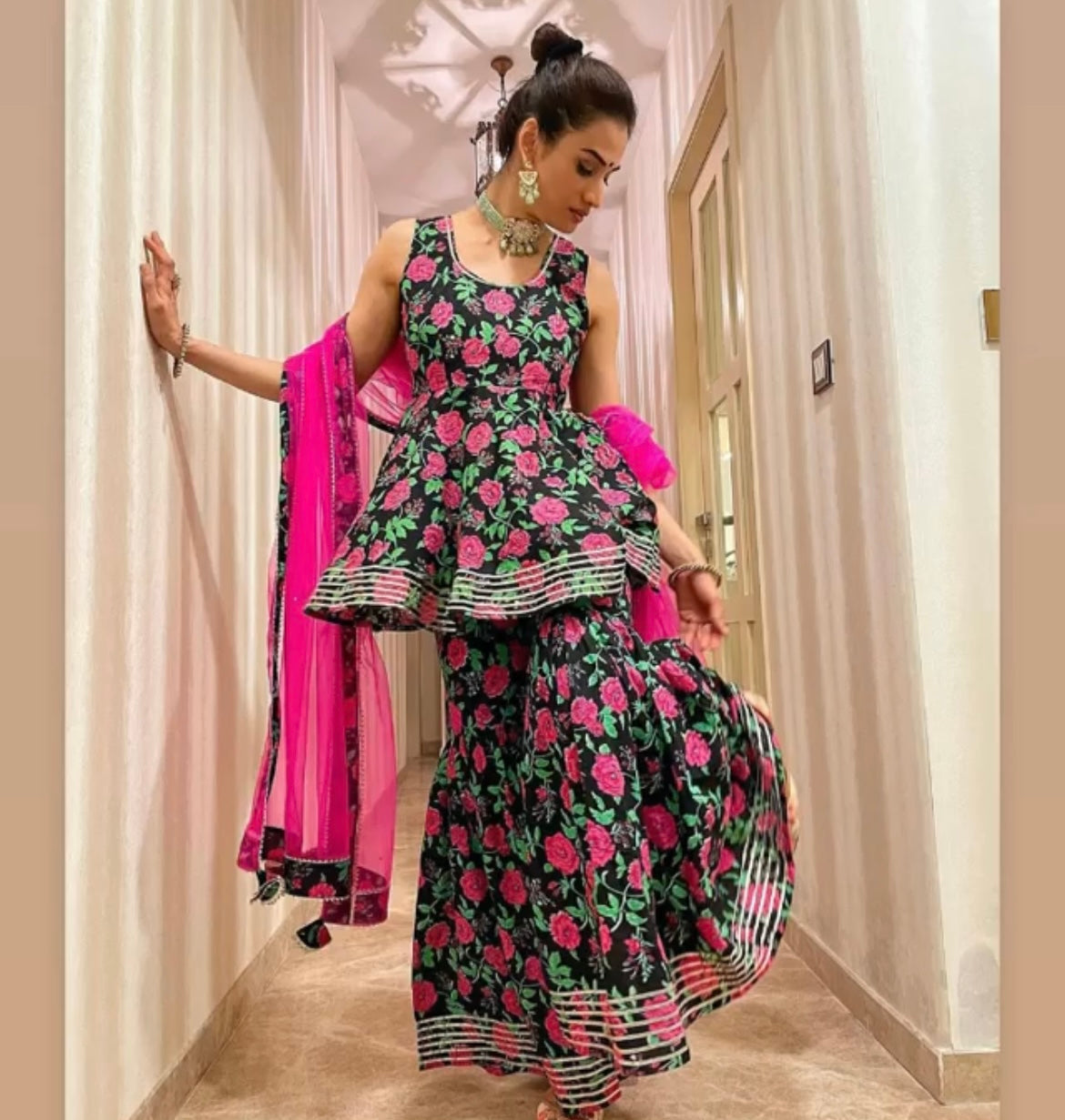 Gulmohar Cotton Hand Block Sharara Set