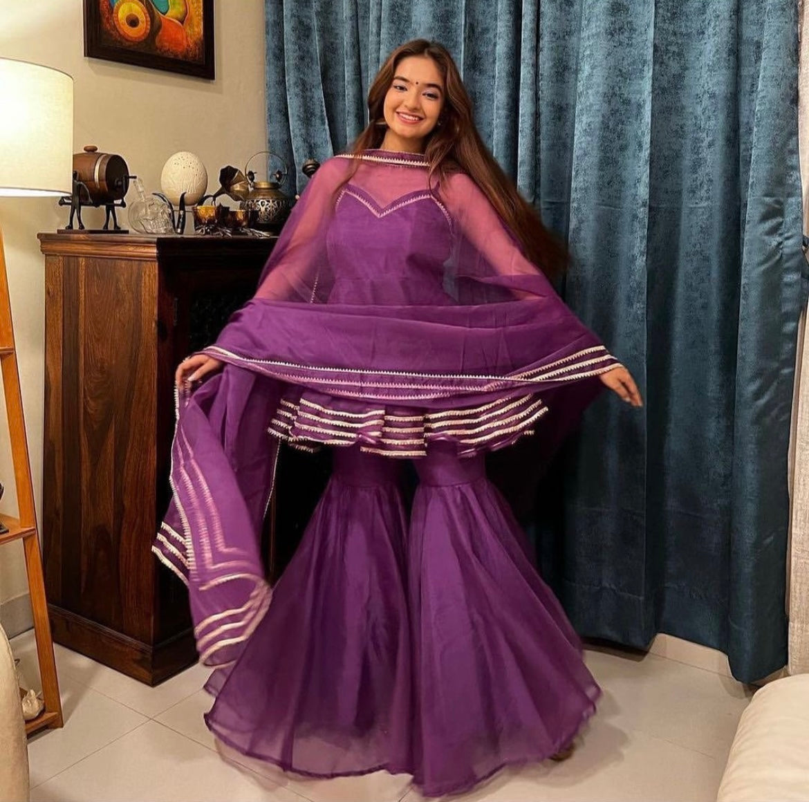 Masakali Purple Organza Sharara Set