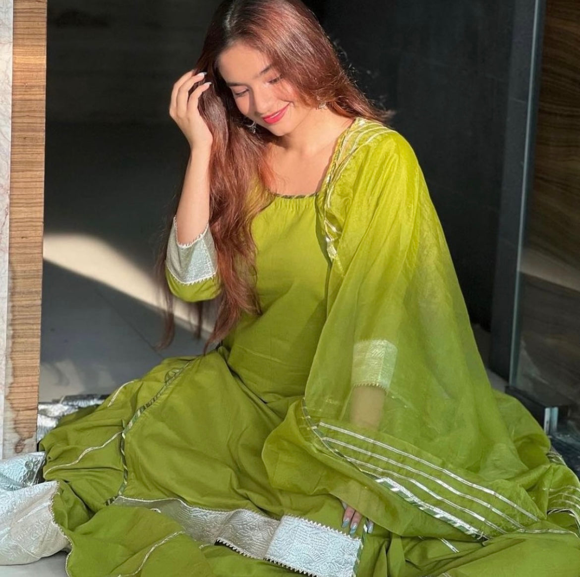 Falguni Green Long Kurta Skirt Set