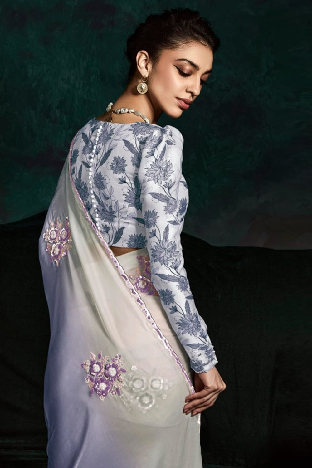Dhiyona KM Women Trendy Sky Blue Shade Organza Saree With Designer Blouse