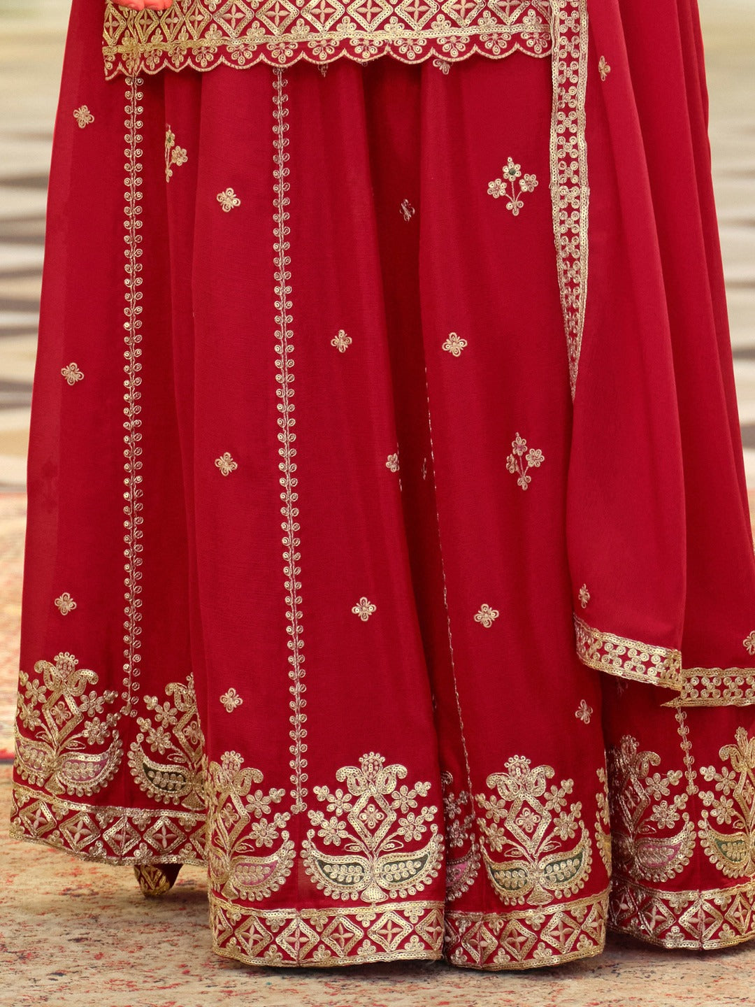 Dhiyona IE Women Ethnic Motifs Embroidered Kurta with Sharara & Dupatta