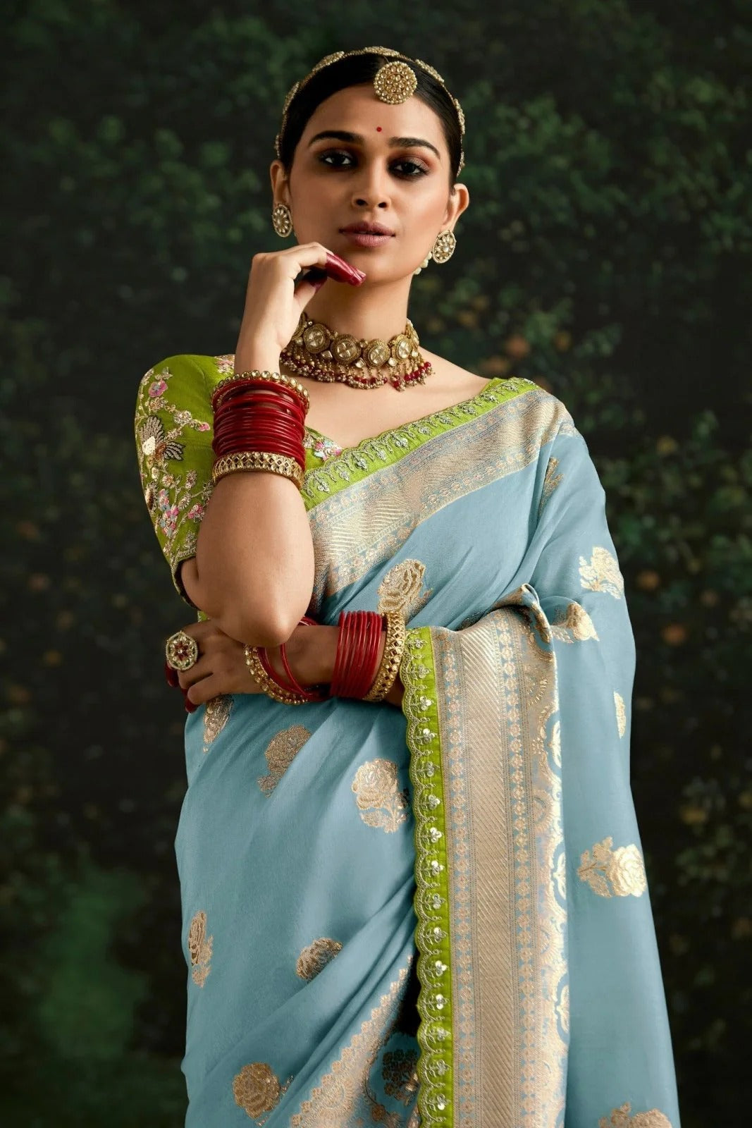 Dhiyona KM Women Sky Blue Banarasi Dola Silk Saree