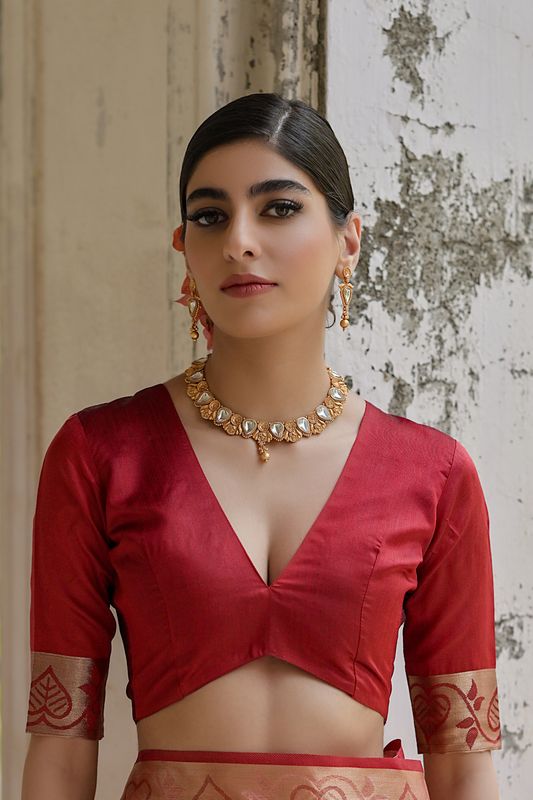 Orange Maroon Raw Silk Saree