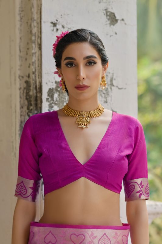 Pink Wine Raw Silk Saree