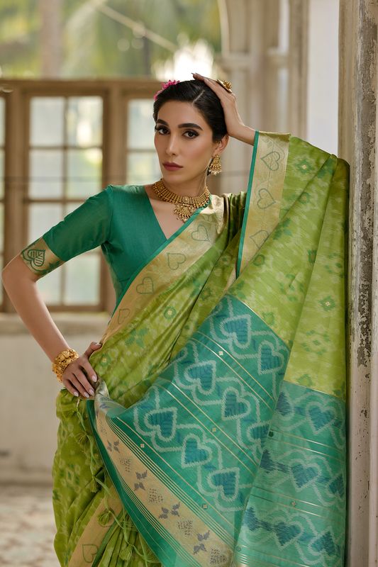 Pista Green Raw Silk Saree