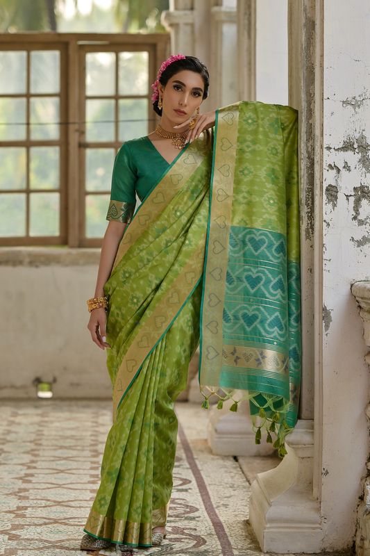 Pista Green Raw Silk Saree