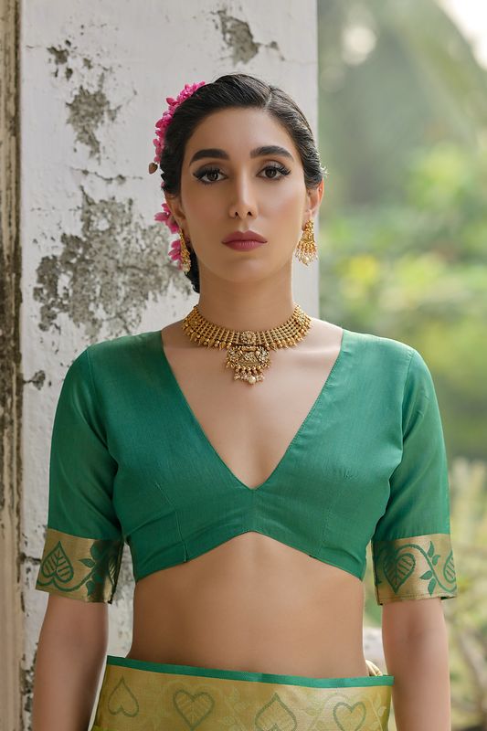 Pista Green Raw Silk Saree