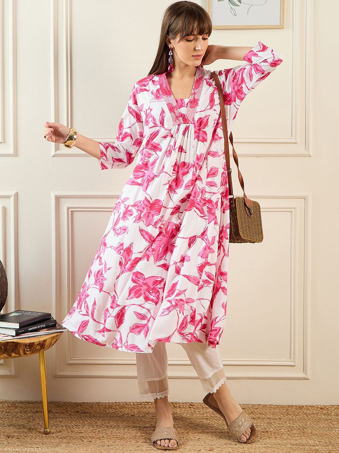 Dhiyona IE Floral Printed Pleated A-Line Kurta