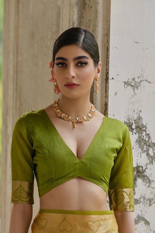 Yellow Mahendi Raw Silk Saree