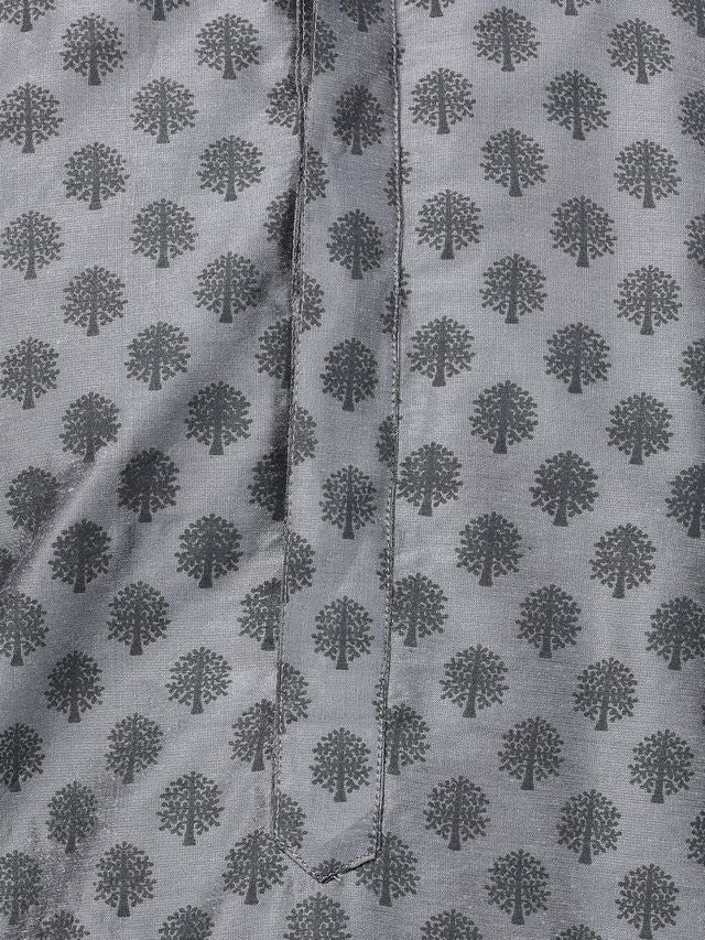 Men's Grey Cotton Blend Straight Kurta Pyjama Set