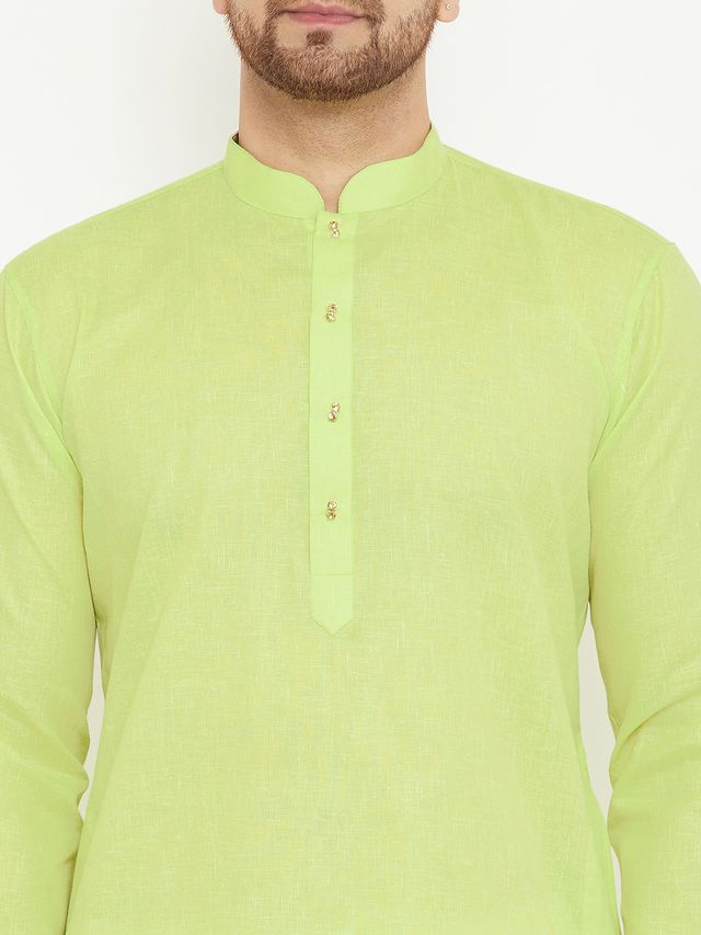 Men's Green Cotton Blend Straight Kurta Pyjama Set