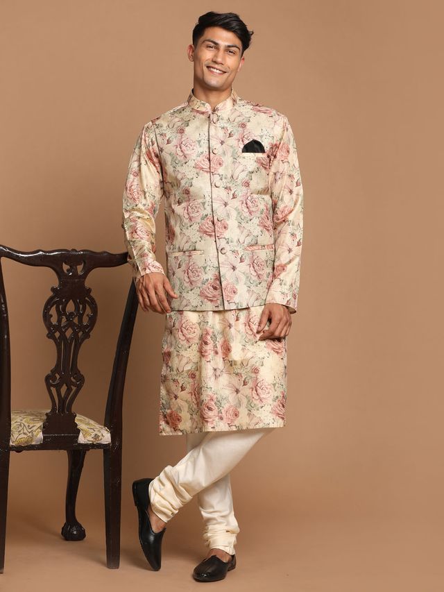 Men's Brown Silk Blend Straight Nehru Jacket