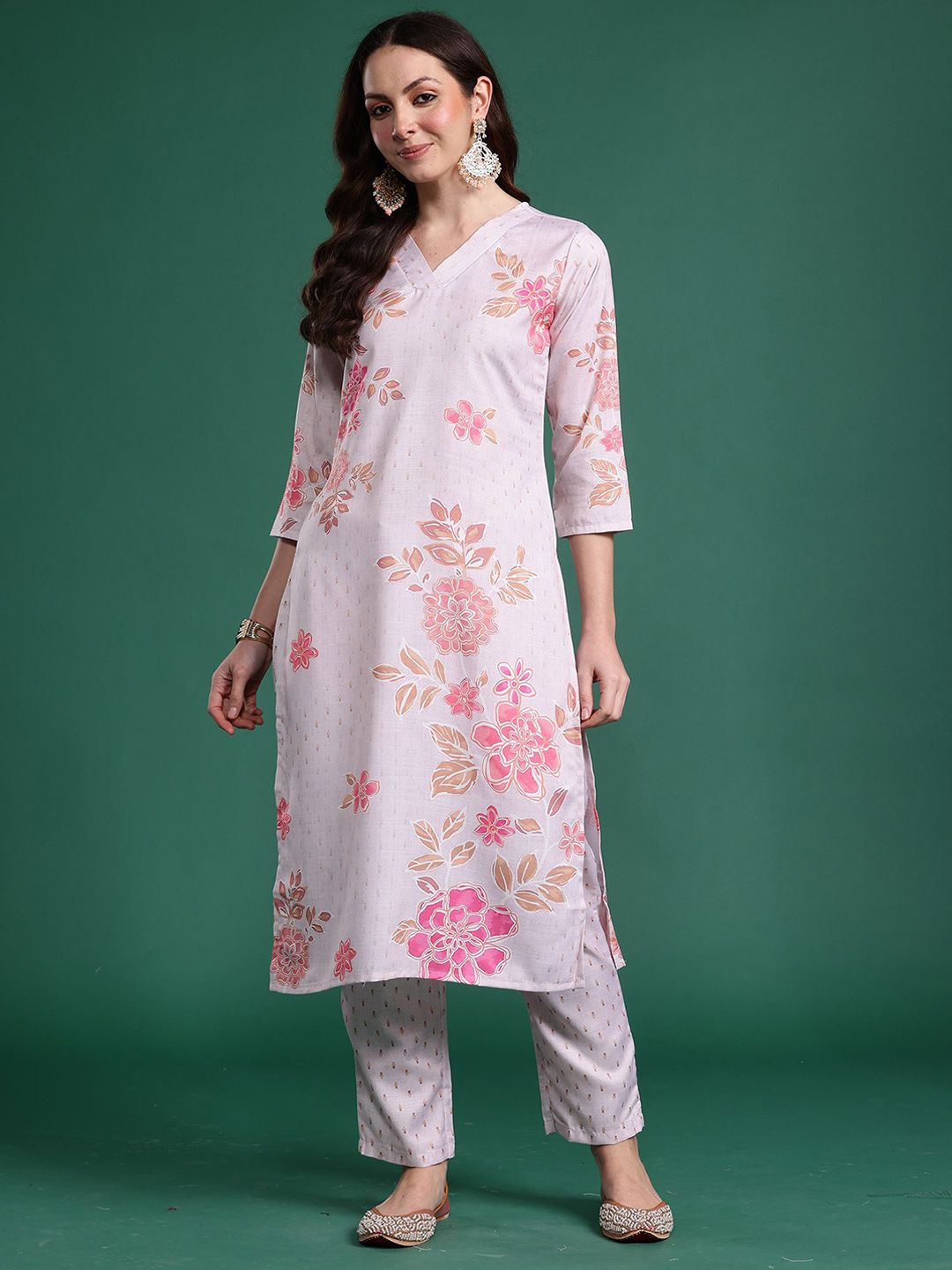 Dhiyona IE Floral Printed V-Neck Tunic With Trouser