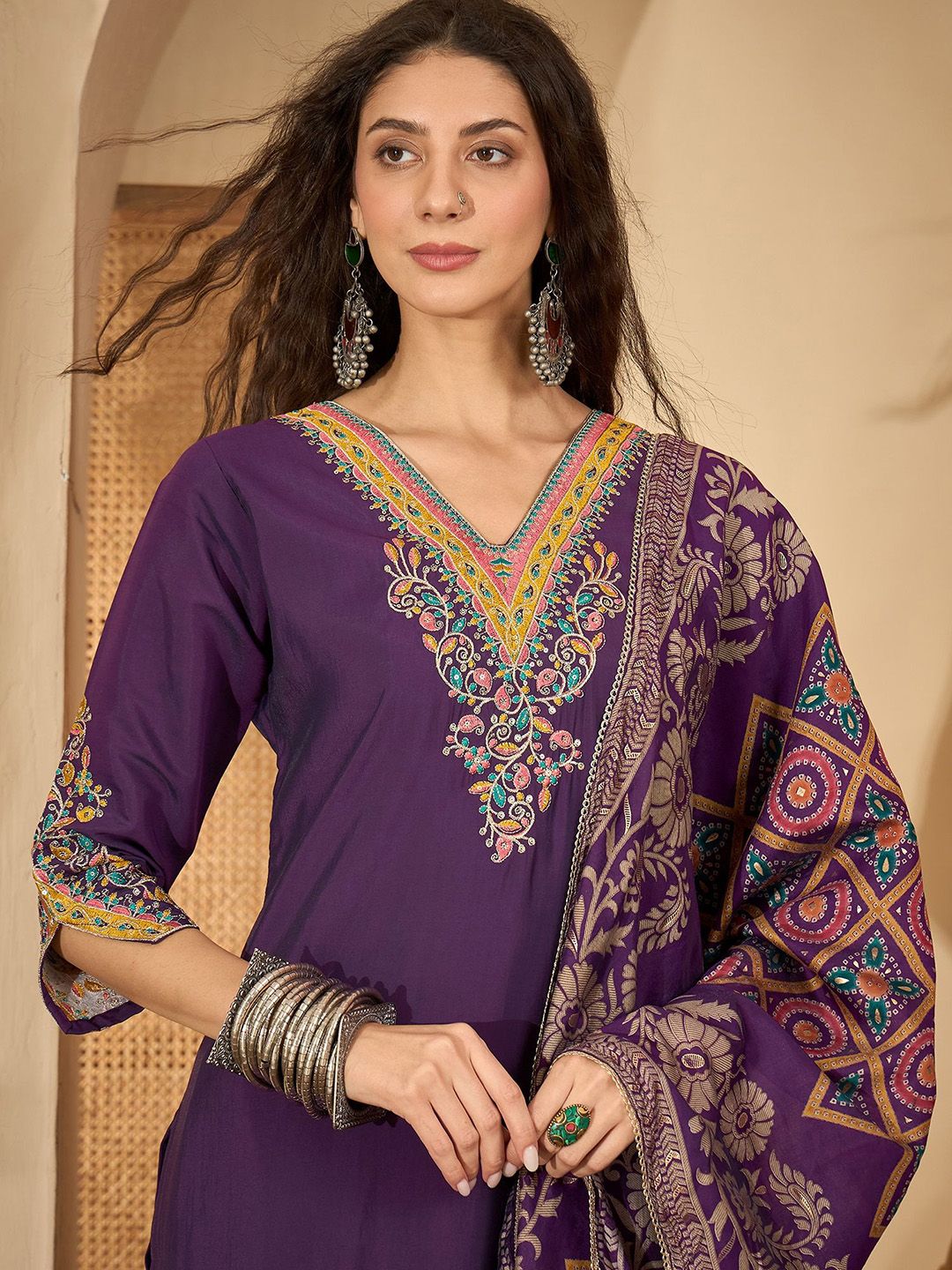 Dhiyona SN Women's Embroidered Straight Kurta & Trousers With Dupatta