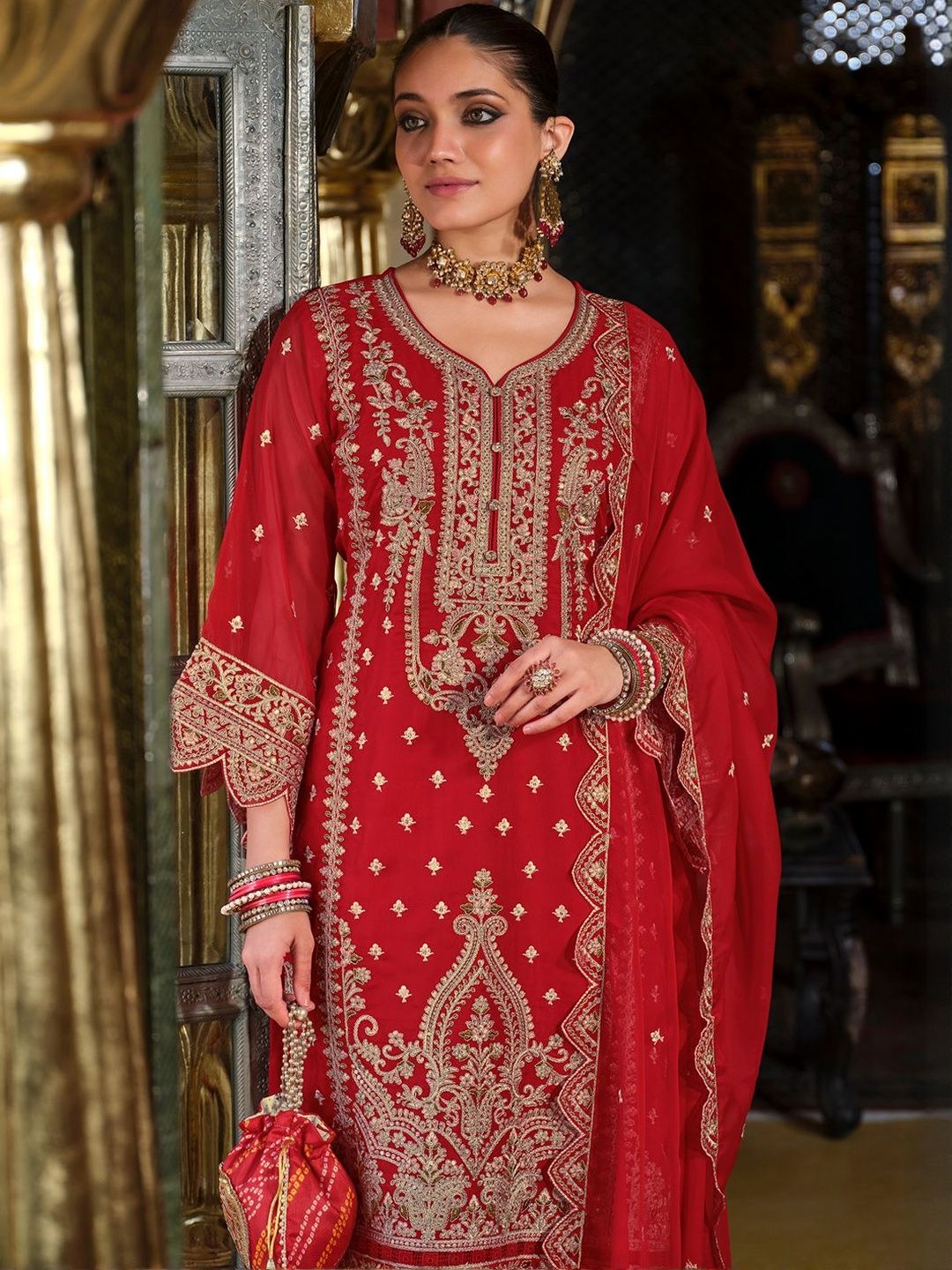 Women Ethnic Motifs Embroidered Kurta with Trousers & Dupatta