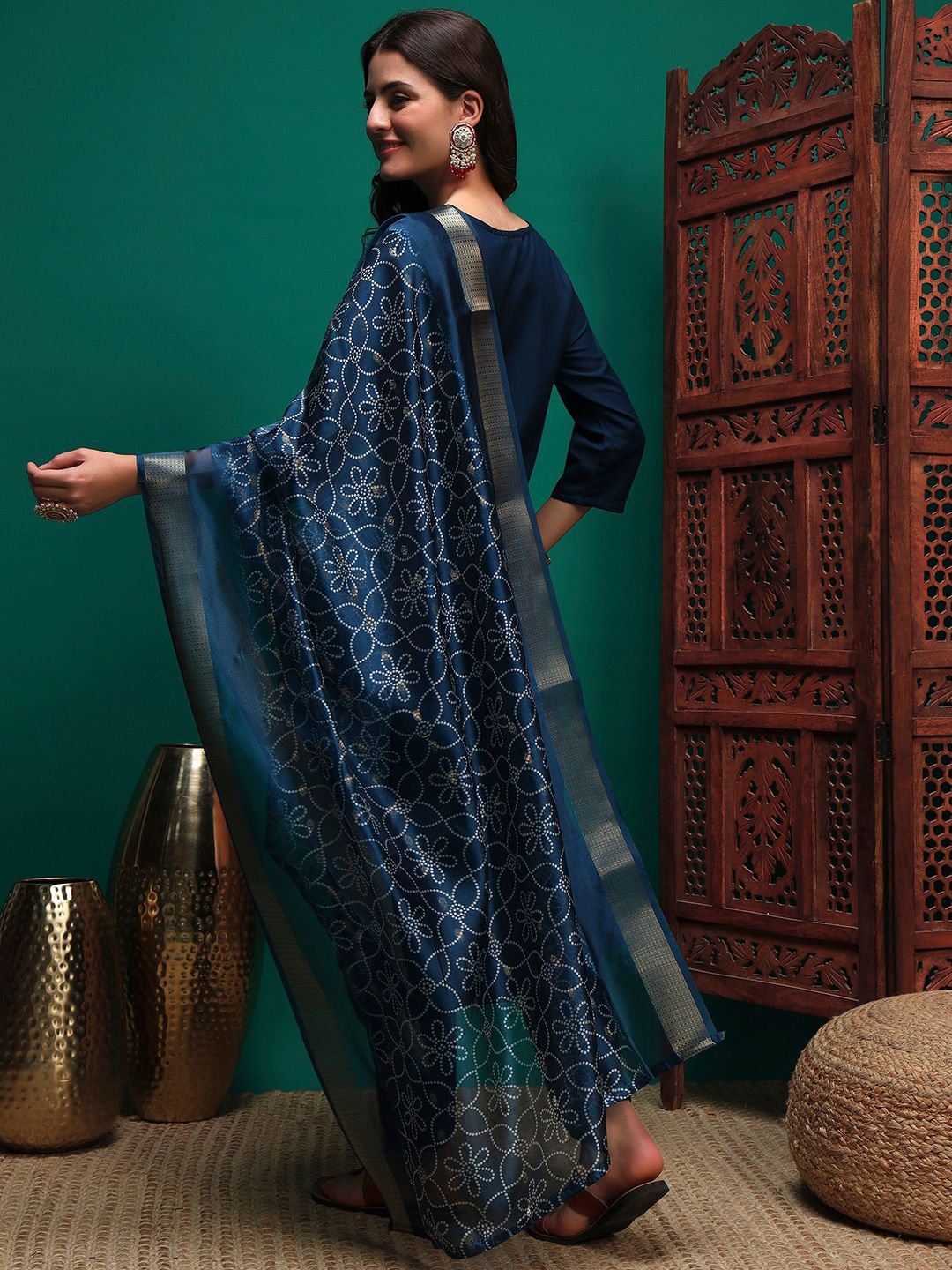 Dhiyona SN Women's Sequin Embroidered Straight Kurta & Trousers With Dupatta
