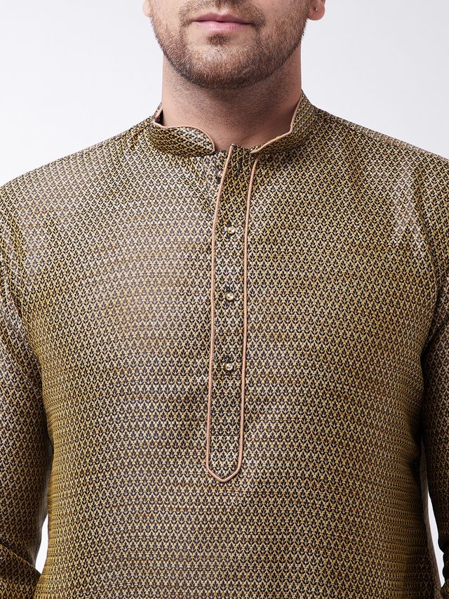 Men's Black Silk Blend Straight Kurta Pyjama Set