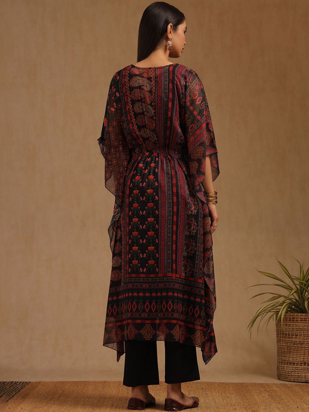 Dhiyona SO Women's Ethnic Motifs Printed Beads And Stones Kaftan Kurta With Trousers