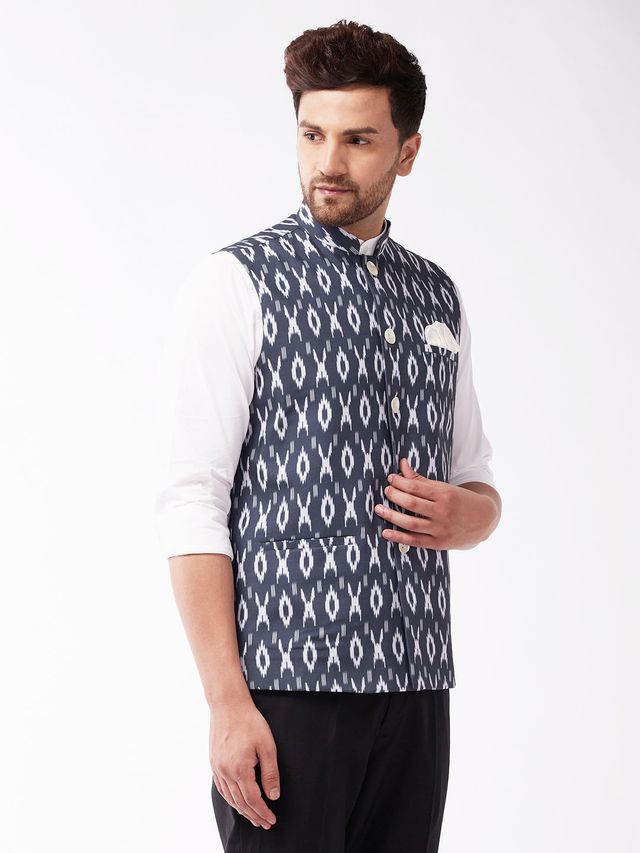Men's Black Cotton Straight Nehru Jacket