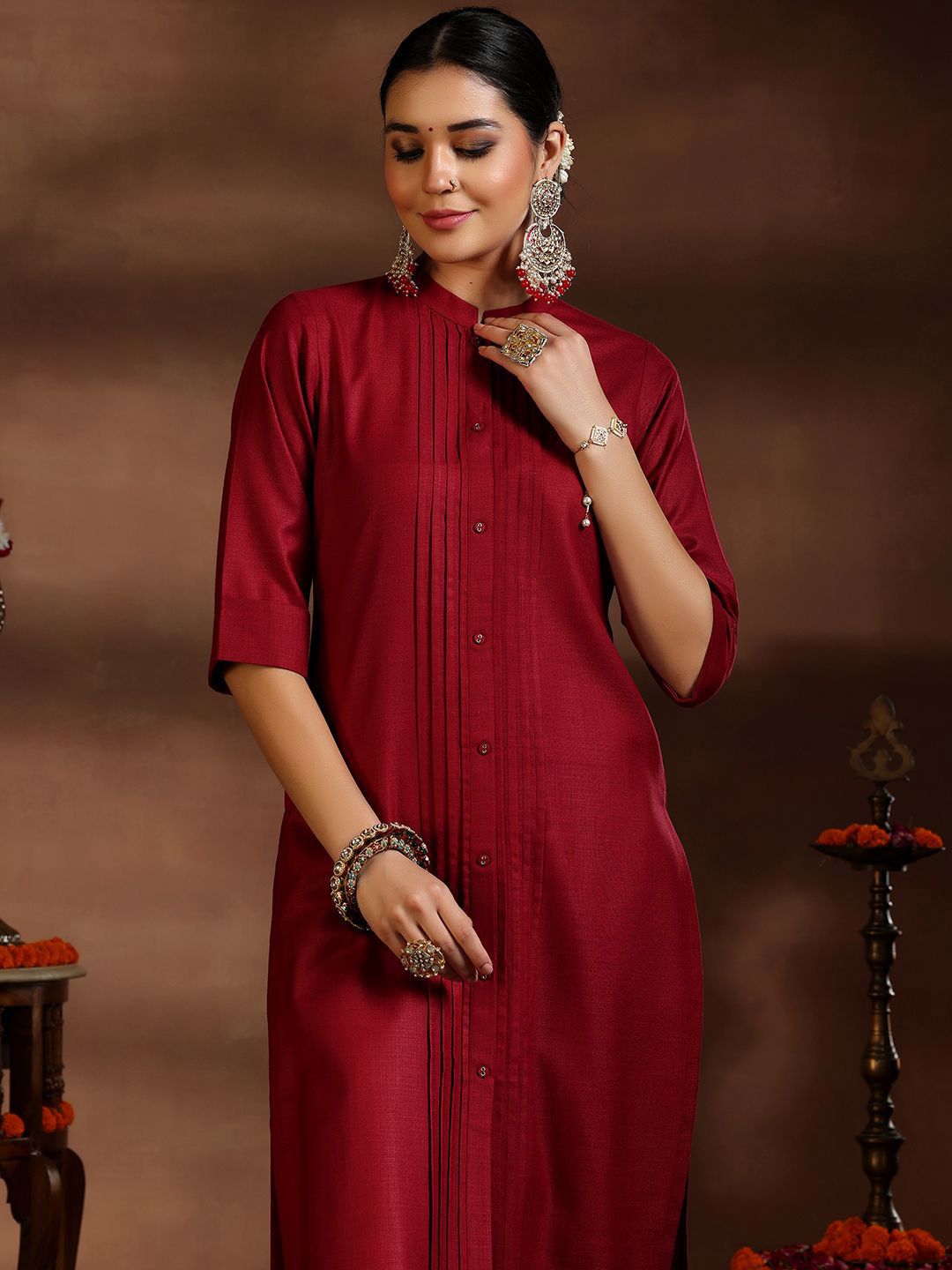 Dhiyona LB Women's Pleated Kurta with Trousers & Dupatta