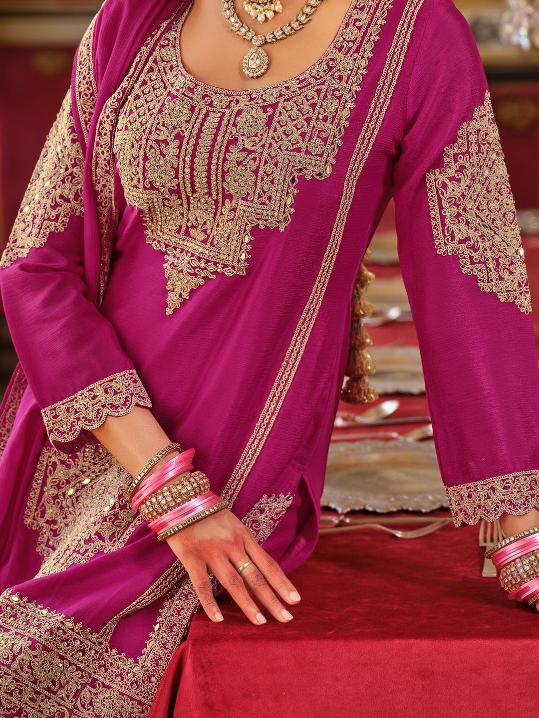 Women Ethnic Motifs Embroidered Kurta with Palazzo & Dupatta