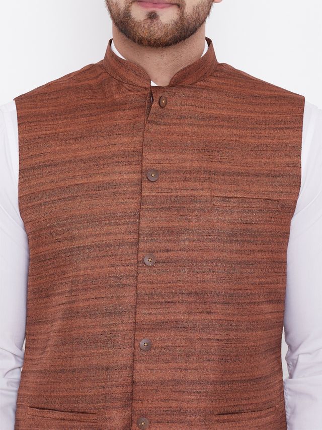 Men's Coffee Silk Blend Straight Nehru Jacket