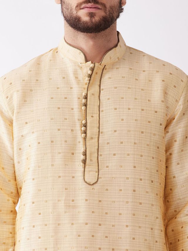 Men's Beige Silk Blend Straight Kurta and Dhoti Set