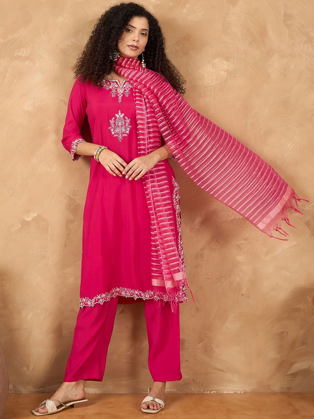 Dhiyona VA Women's Ethnic Motifs Embroidered Kurta with Trouser & Dupatta