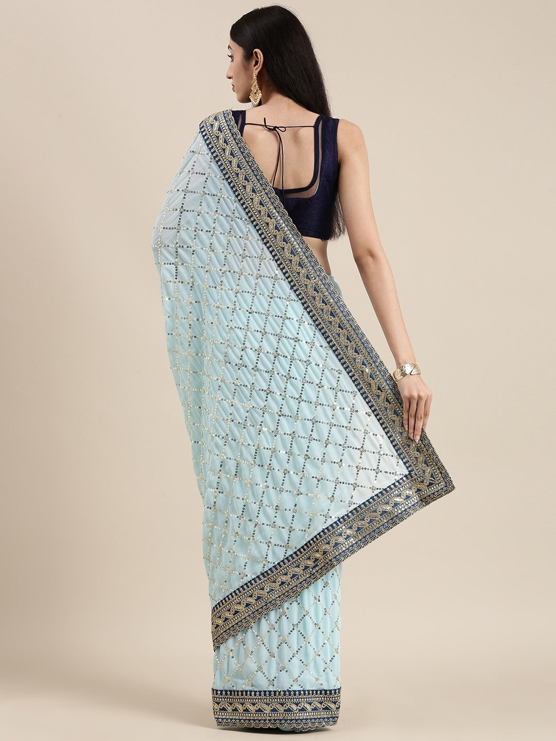Dhiyona GR Women's Kaaveri Sea Green Heavy Georgette Sequence Embroidered Saree