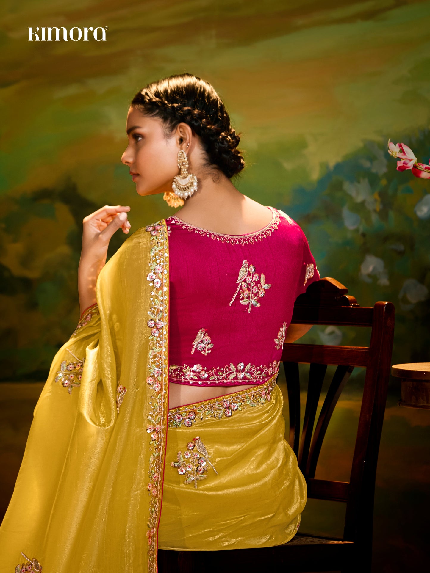 Dhiyona KM Women Sunshine Elegance: Yellow Silk Saree With Red Blouse & Colorful Embroidery