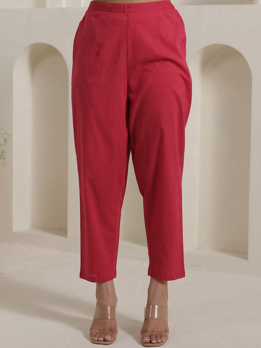 Women Self Design Regular Pure Cotton Kurta with Trousers