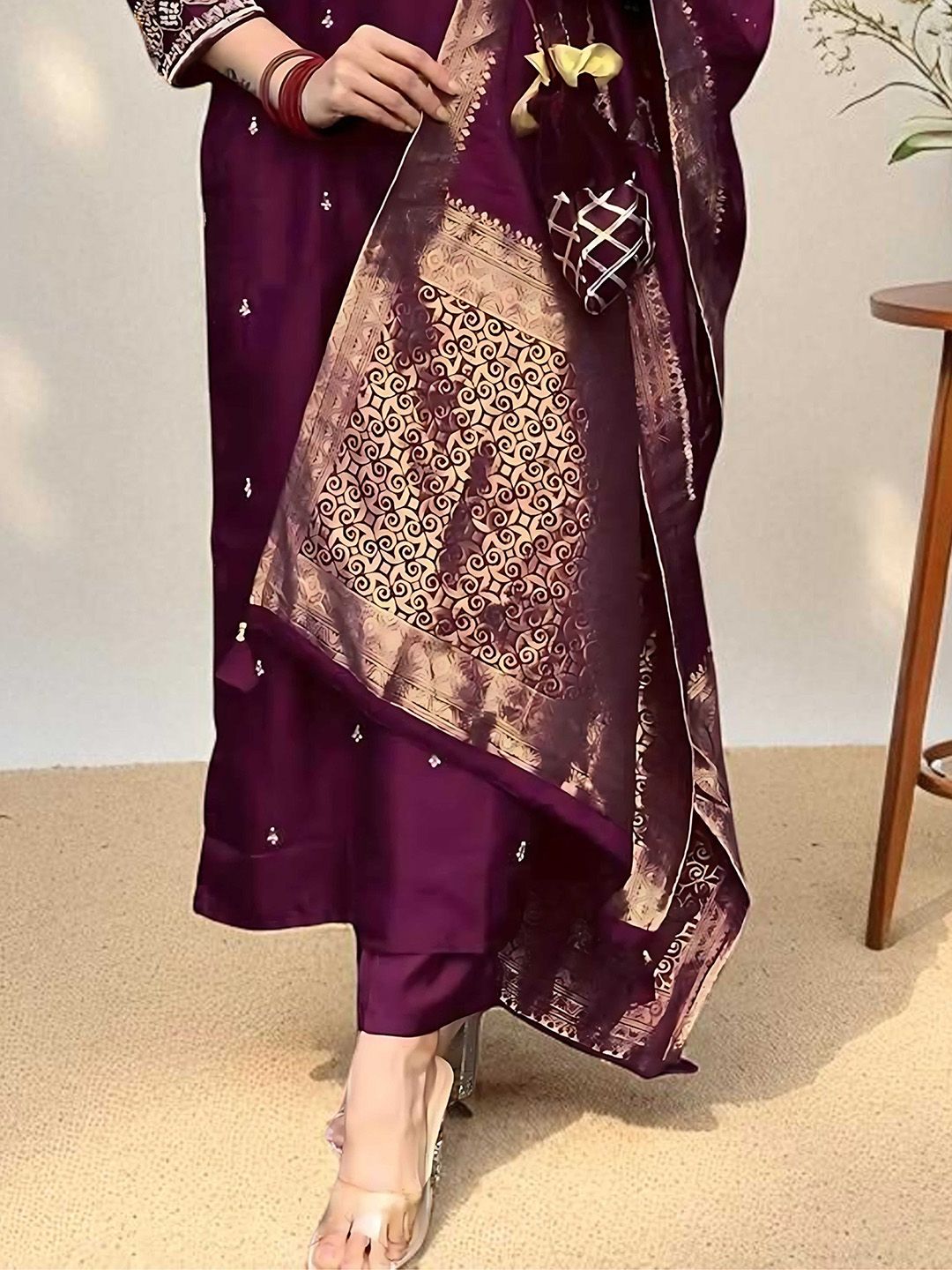 Dhiyona SN Women's Ethnic Motifs Embroidered Sequinned Straight Kurta & Pyjamas With Dupatta