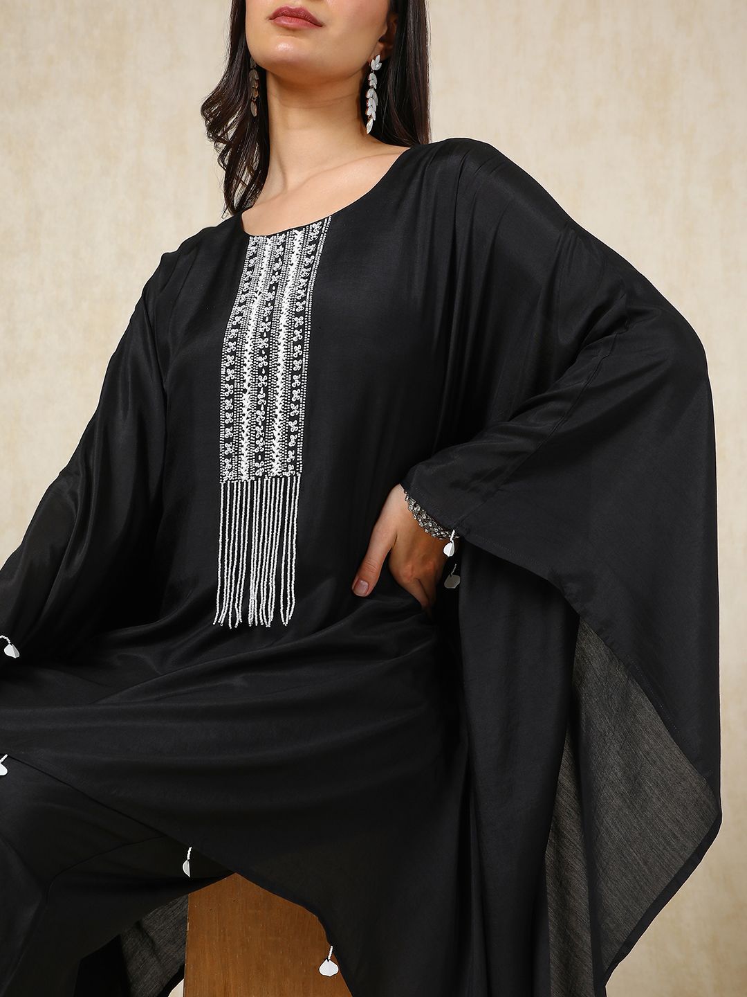 Dhiyona SO Women's Ethnic Motifs Embroidered Kaftan Kurta with Trousers