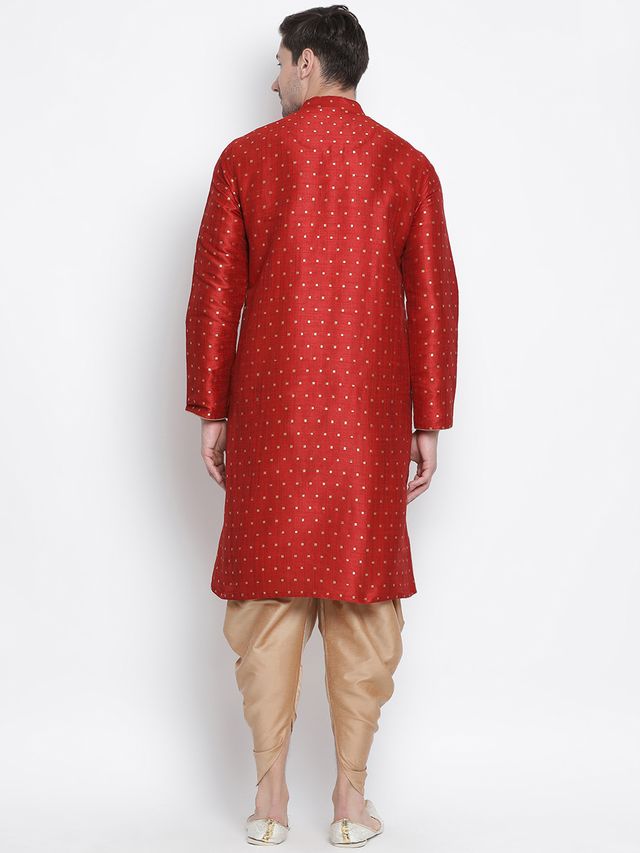 Men's Maroon Silk Blend Straight Kurta and Dhoti Set