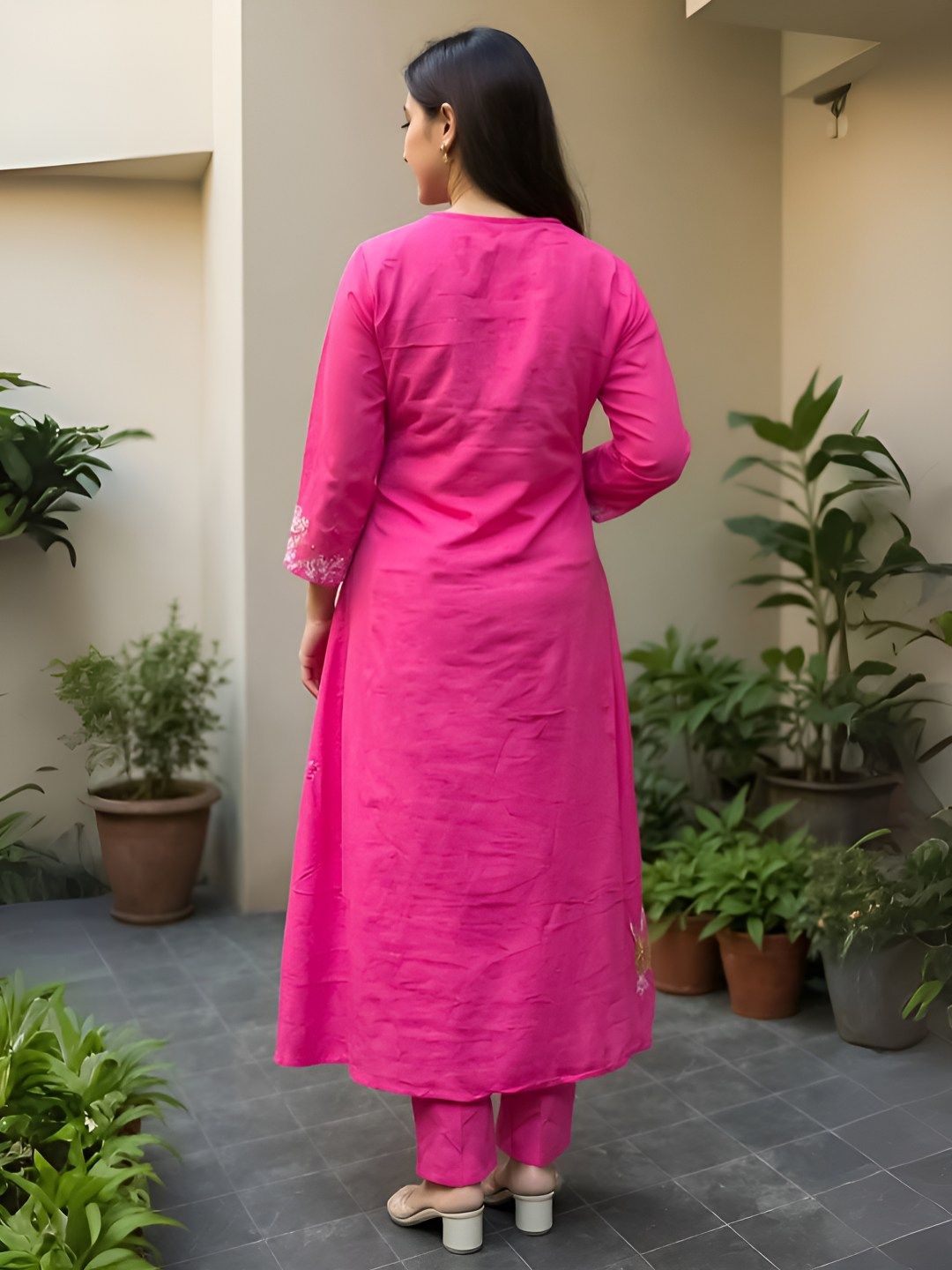 Dhiyona IE Floral Embroidered A-Line Kurta and Trousers Pure Cotton Co-Ords Set