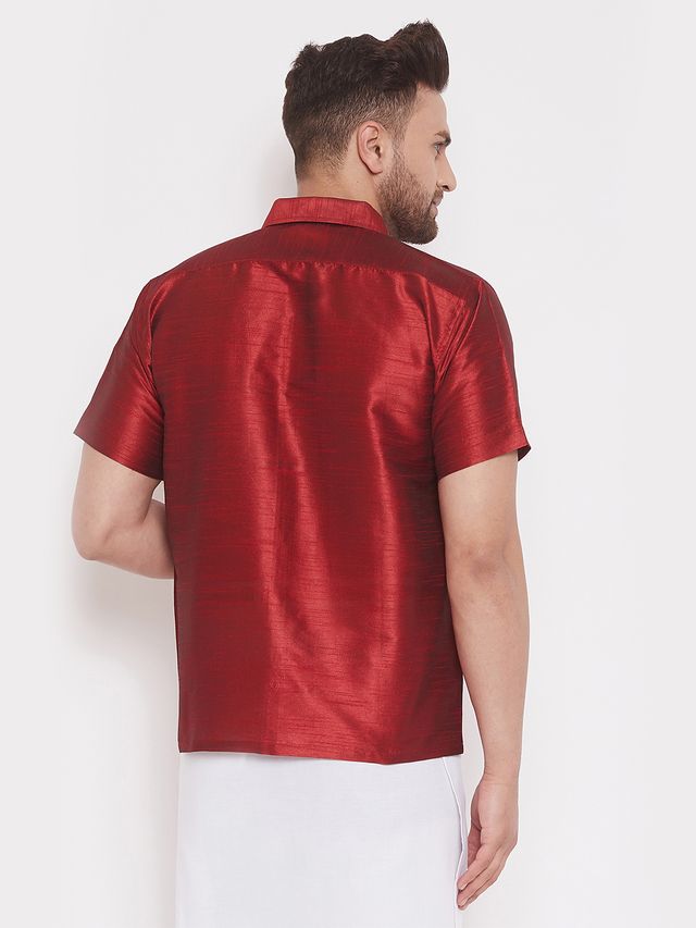 Men's Maroon Silk Blend Straight Ethnic Shirt