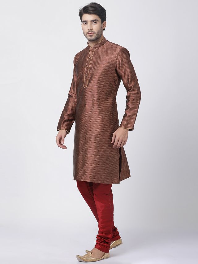 Men's Maroon Silk Blend Straight Kurta Pyjama Set