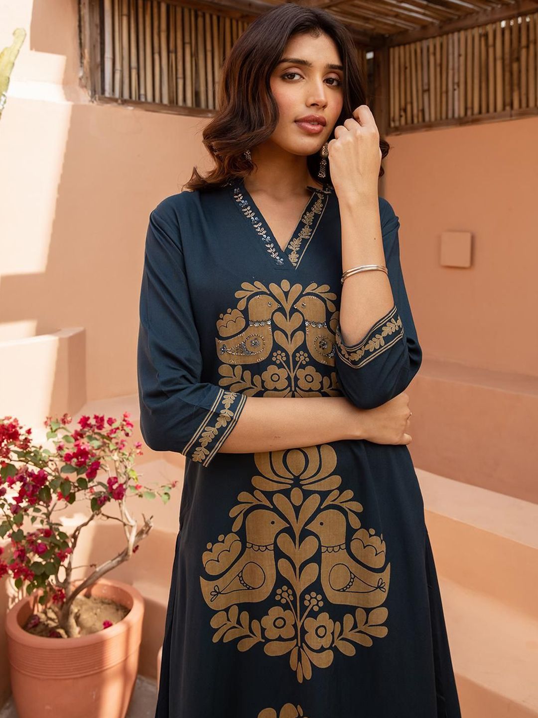 Dhiyona IS Women's Women Ethnic Motifs Printed Regular Kurta with Trousers