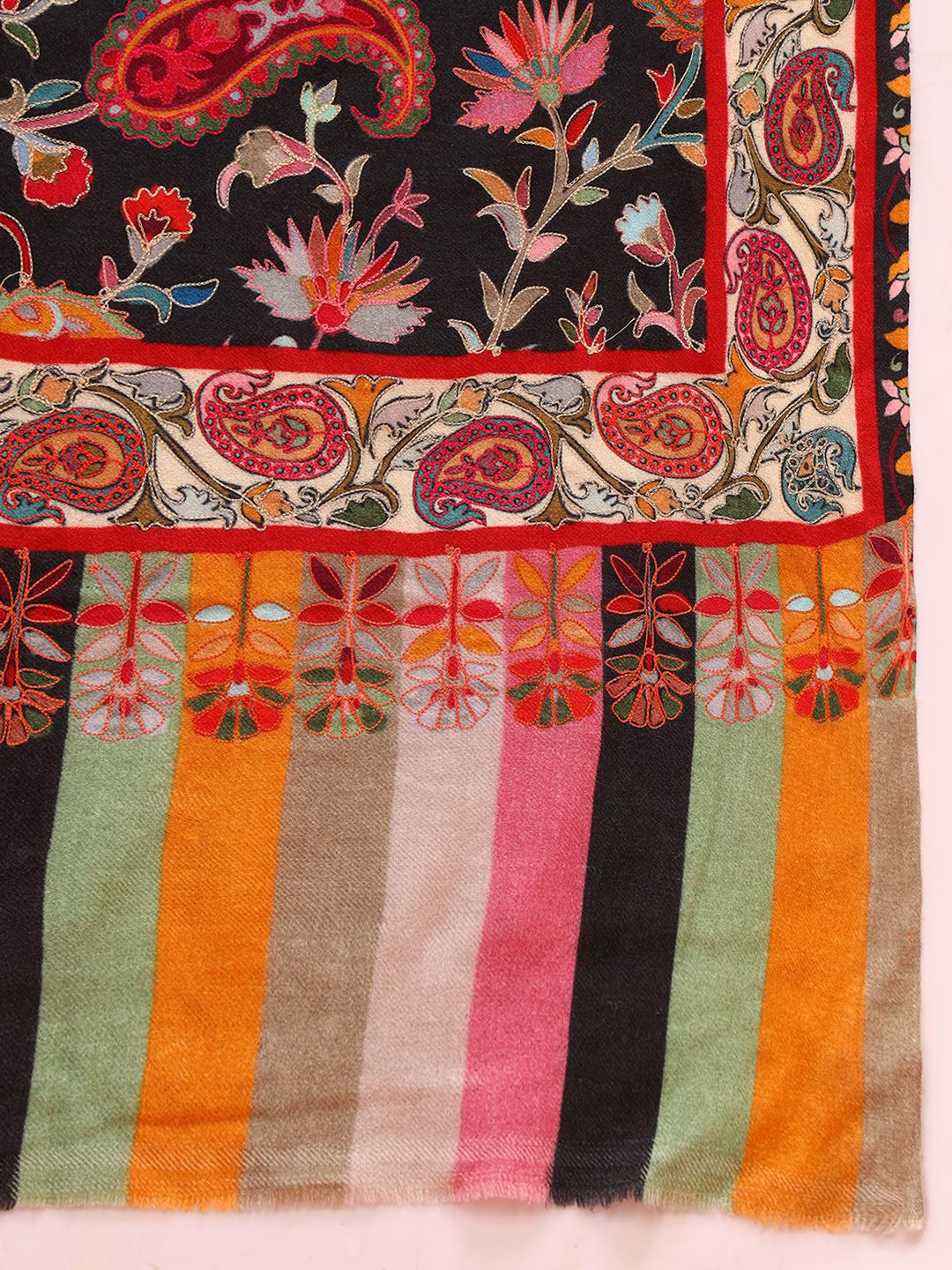 Dhiyona PA Naqqashi Pure Wool Kalamkari Paisley Embroidered Shawl