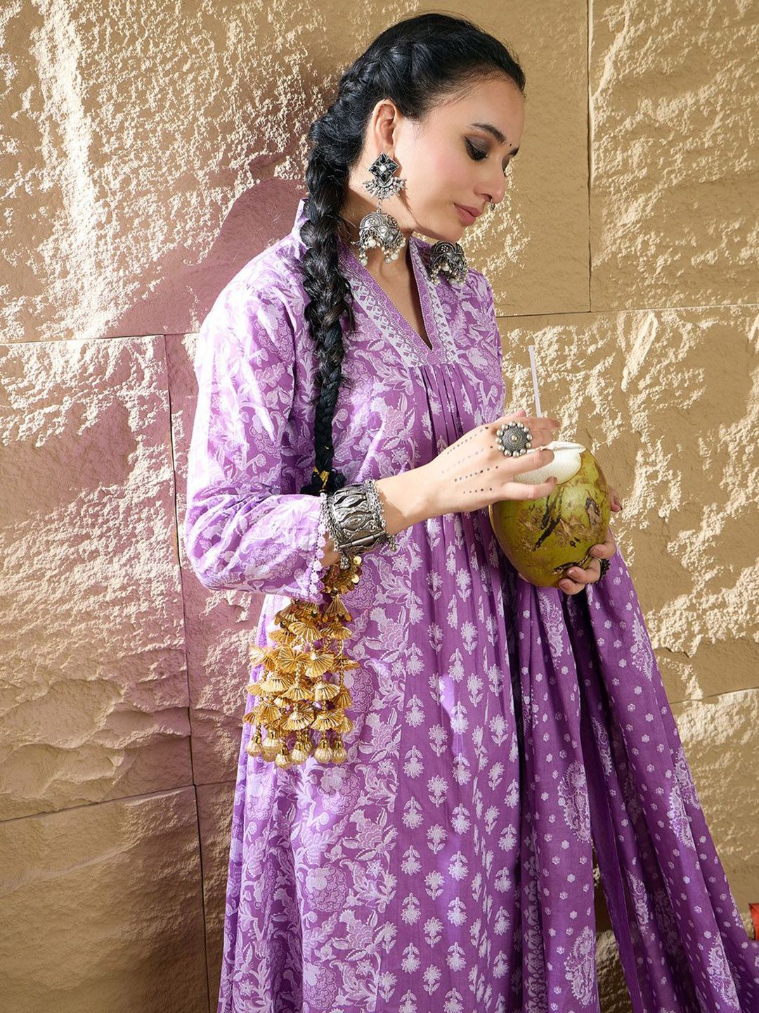 Dhiyona IE Women Floral Printed Panelled Pure Cotton Kurta with Trousers & Dupatta