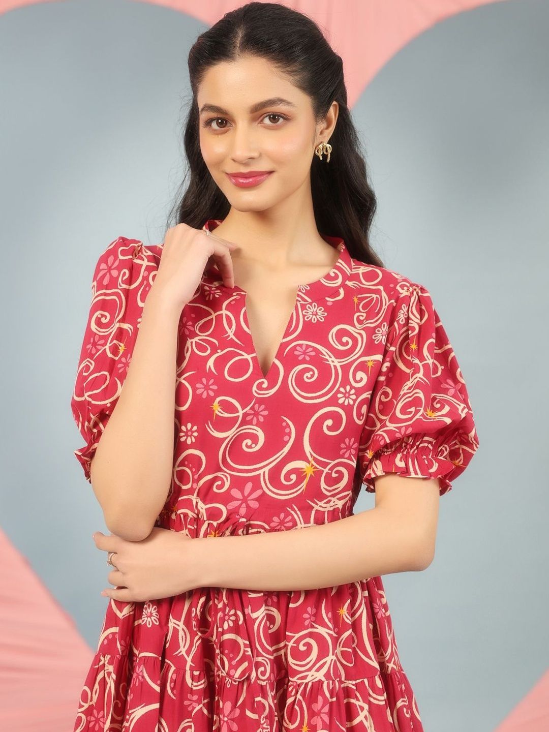 Dhiyona AY Women's Print Puff Sleeve Fit & Flare Dress