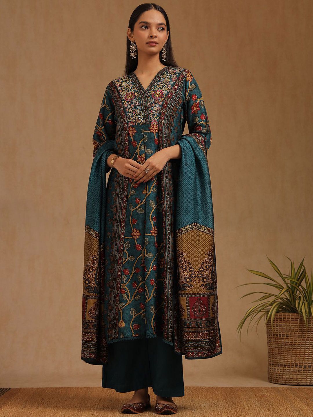 Dhiyona SO Women's Women Ethnic Motifs Printed Kurta with Palazzos & Dupatta