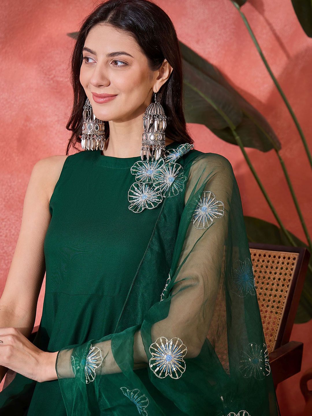 Dhiyona SN Women's Sequinned A-Line Kurta & Palazzo With Dupatta